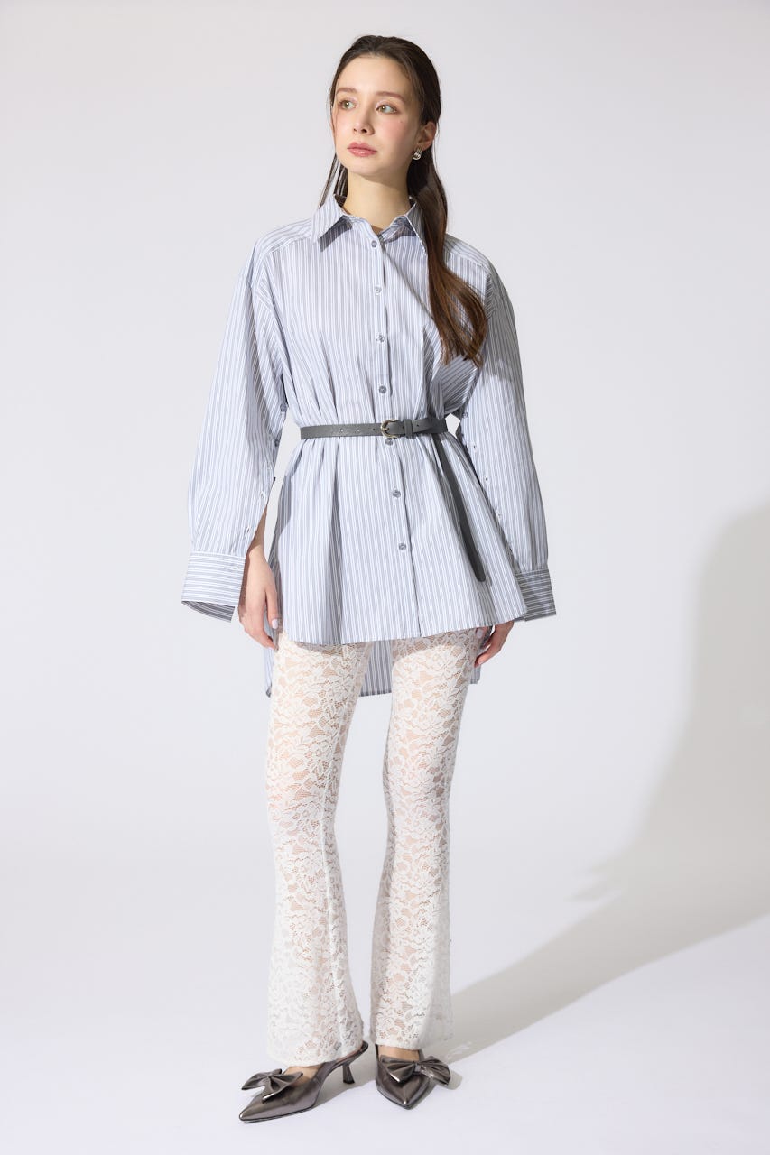 2WAYベルトセットシャツトップス 柄GRY FREE