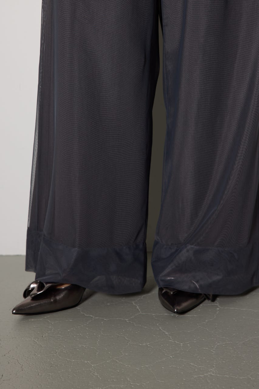 チュールレイヤードジャストウエストストレートパンツ GRY M