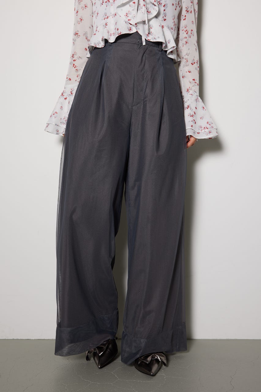 チュールレイヤードジャストウエストストレートパンツ GRY M