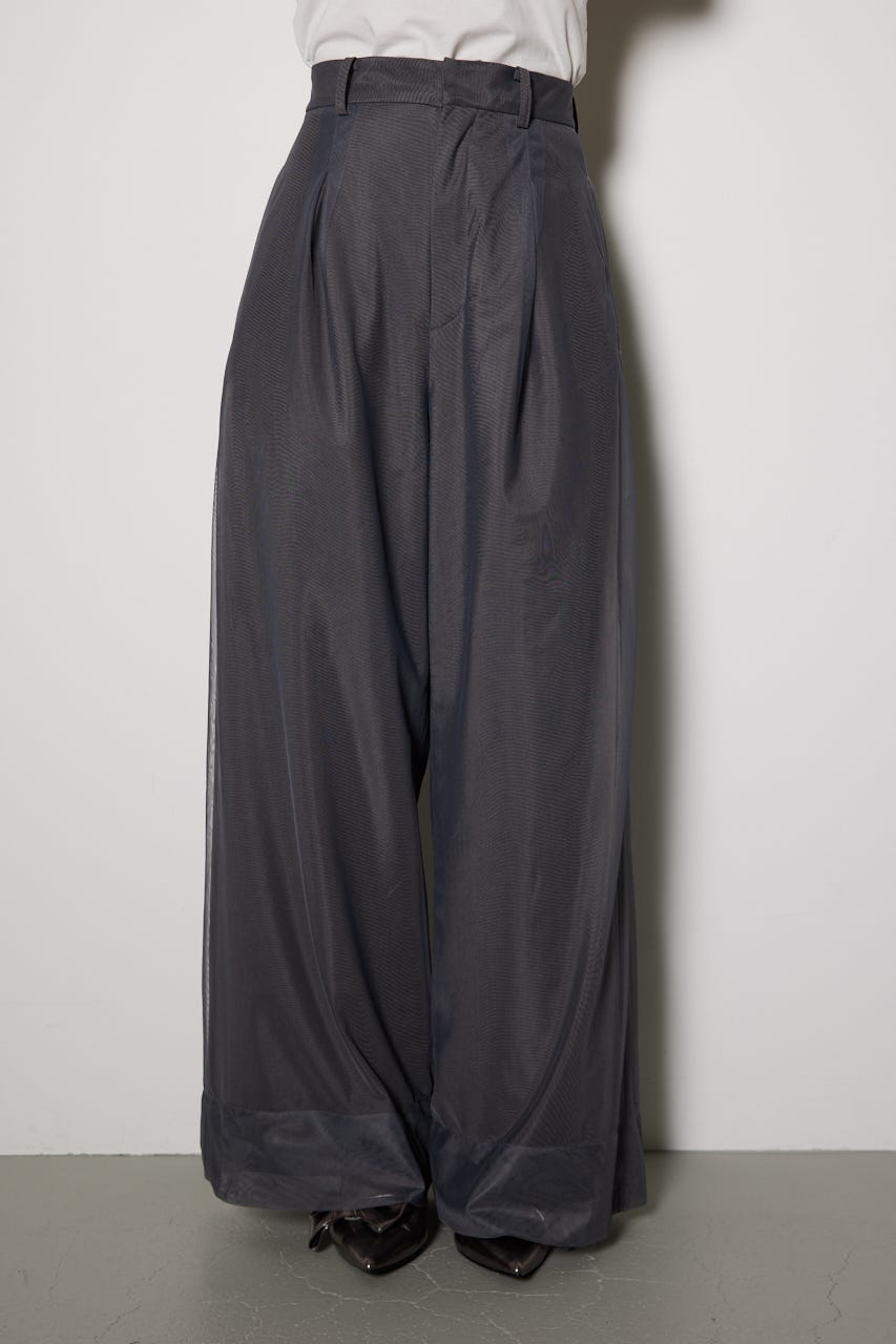 チュールレイヤードジャストウエストストレートパンツ GRY M