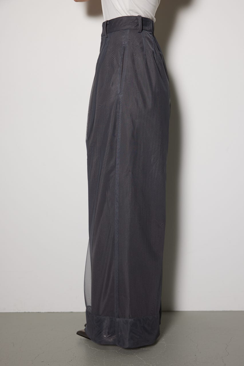 チュールレイヤードジャストウエストストレートパンツ GRY M