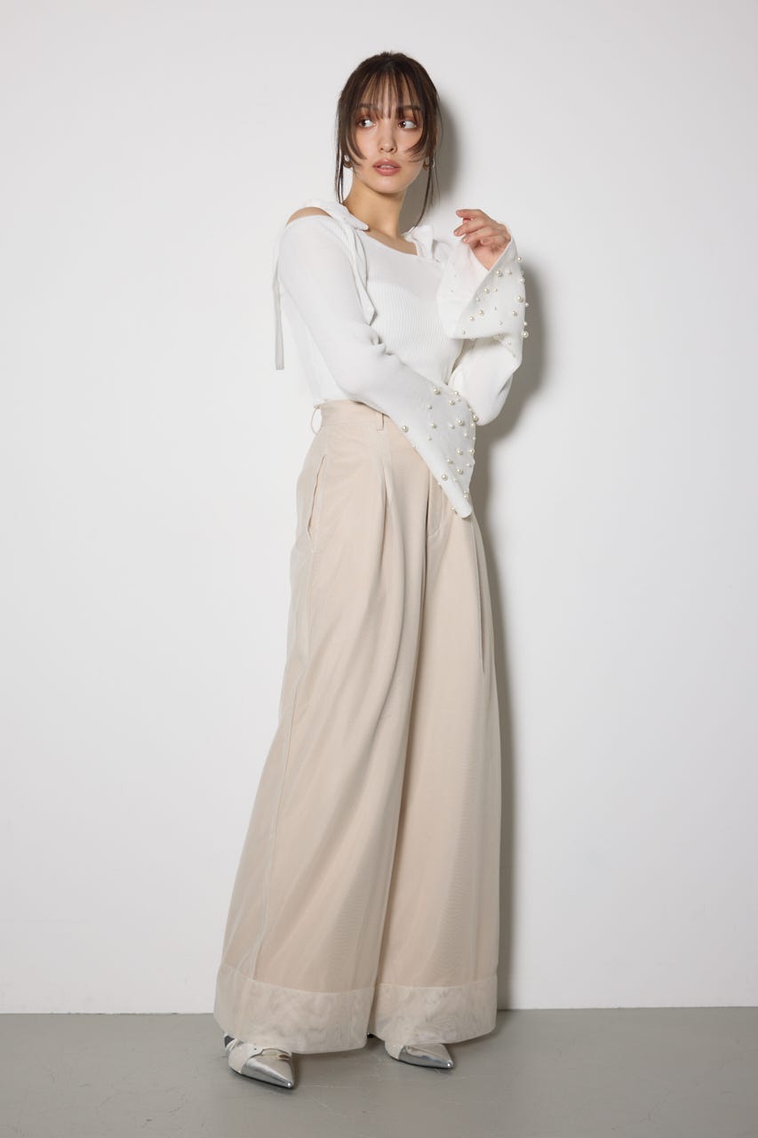 チュールレイヤードジャストウエストストレートパンツ L/BEG M