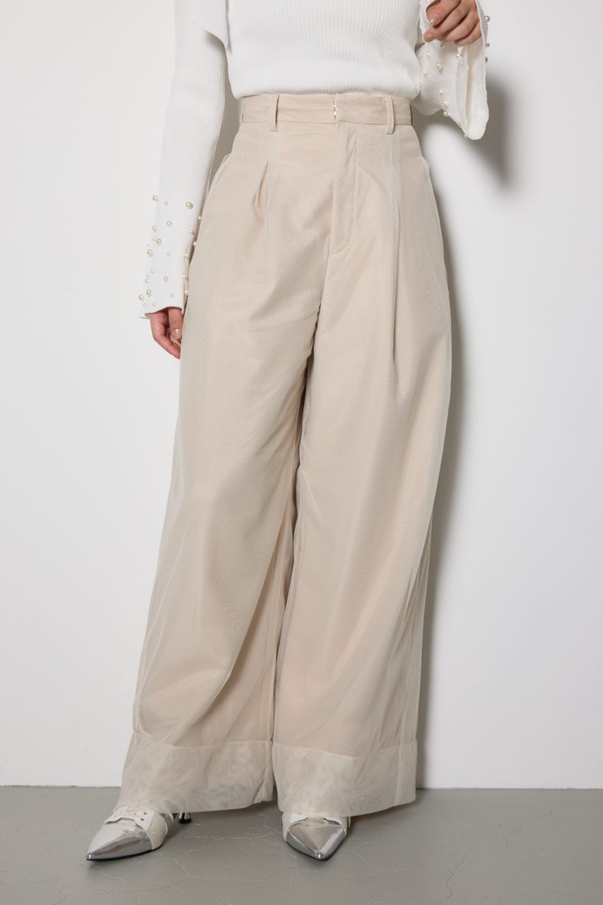 チュールレイヤードジャストウエストストレートパンツ L/BEG M