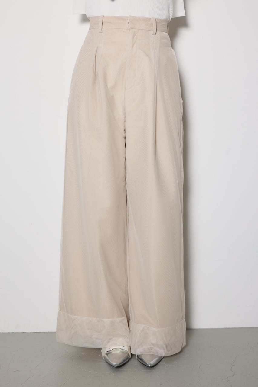 チュールレイヤードジャストウエストストレートパンツ L/BEG M