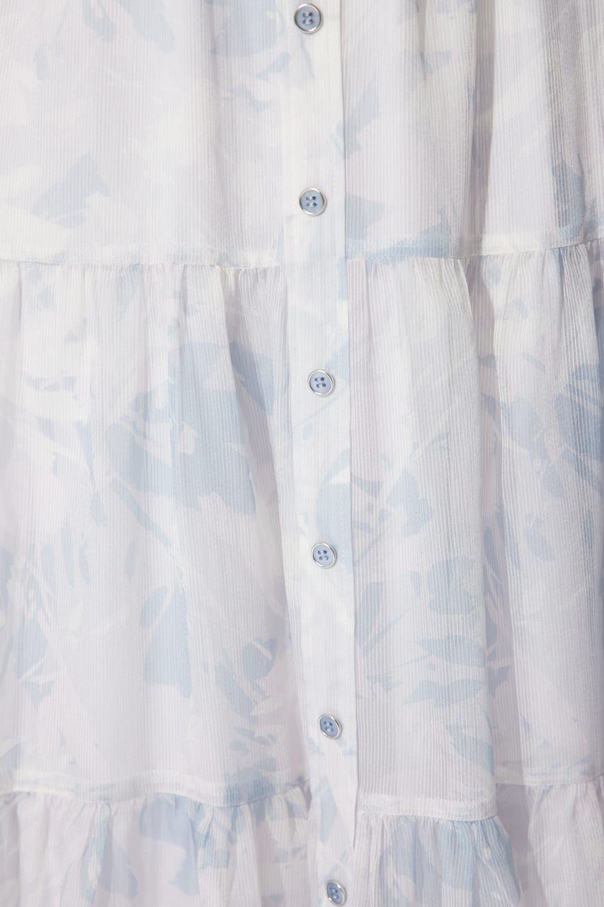 センターボタンデザインティアードフレアスカート 柄PUR FREE