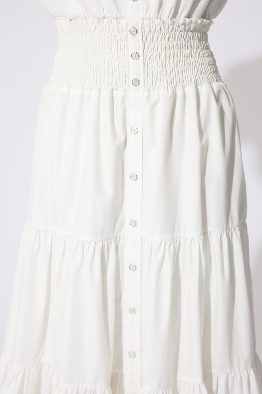 センターボタンデザインティアードフレアスカート WHT FREE