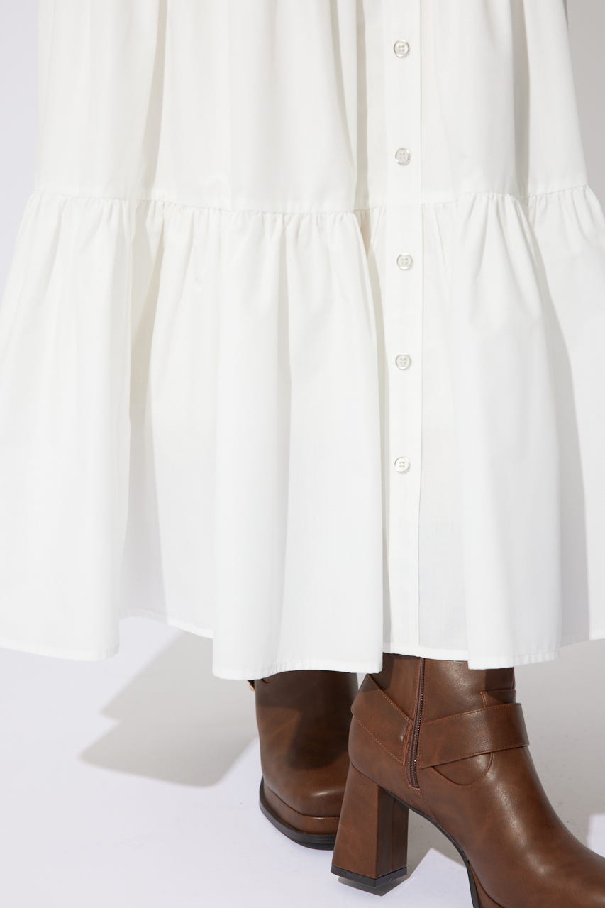 センターボタンデザインティアードフレアスカート WHT FREE