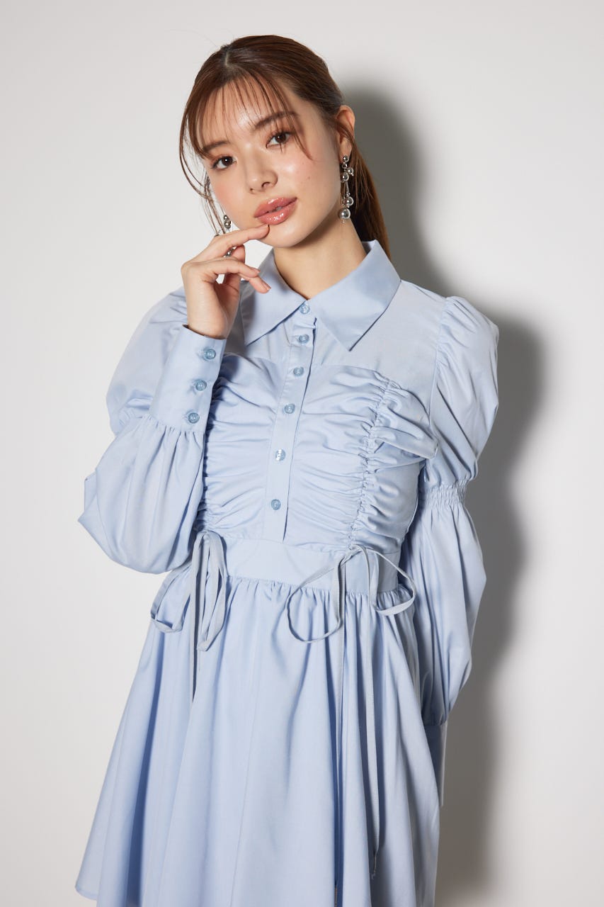 rienda | フロントシャーリングリボンミニシャツフレア