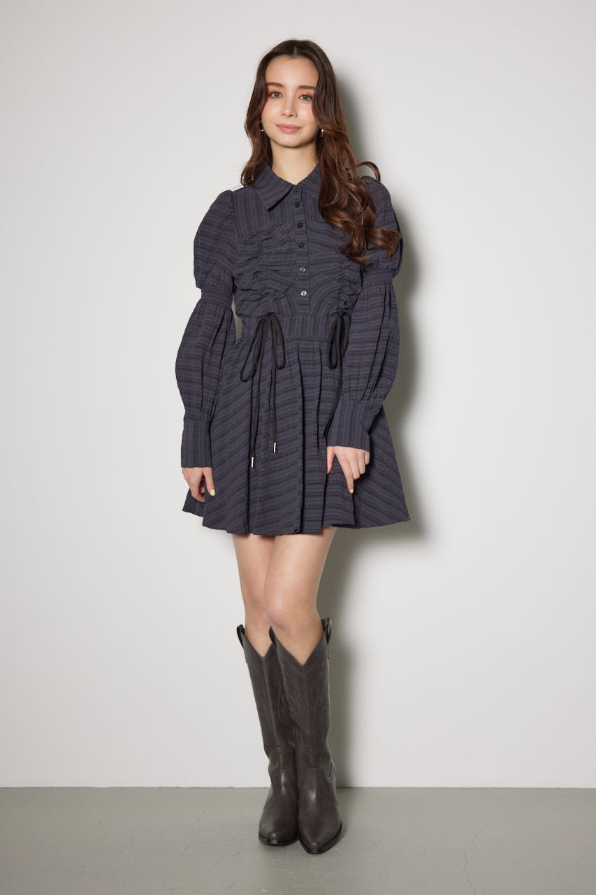 rienda | フロントシャーリングリボンミニシャツフレア