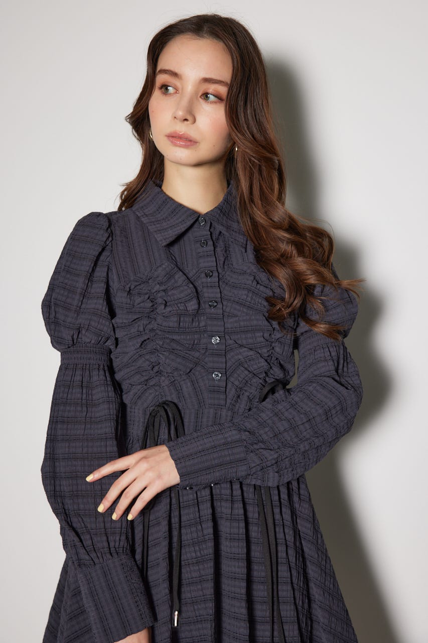rienda | フロントシャーリングリボンミニシャツフレア