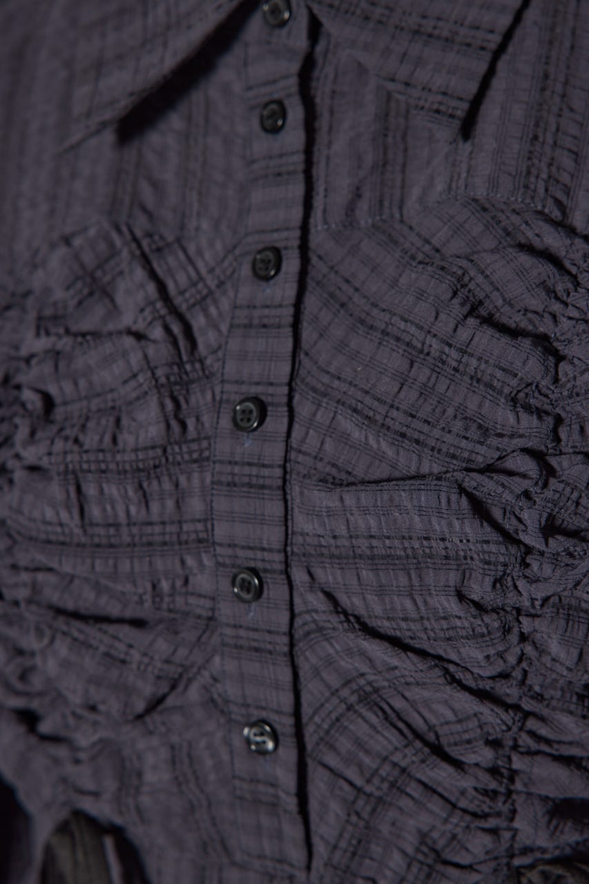 フロントシャーリングリボンミニシャツフレアワンピース L/BLK M