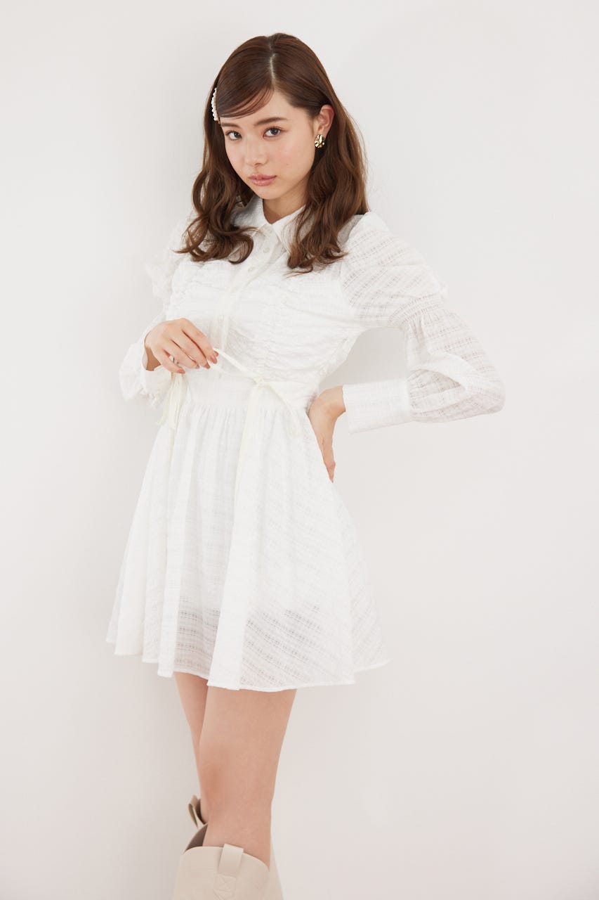 rienda | フロントシャーリングリボンミニシャツフレア
