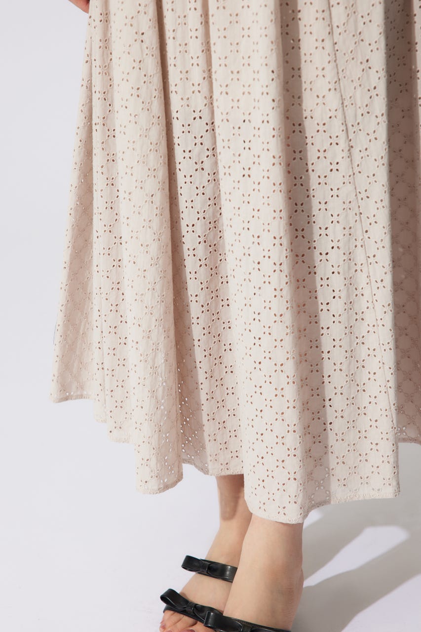 コットンレースフレアワンピース BEG M