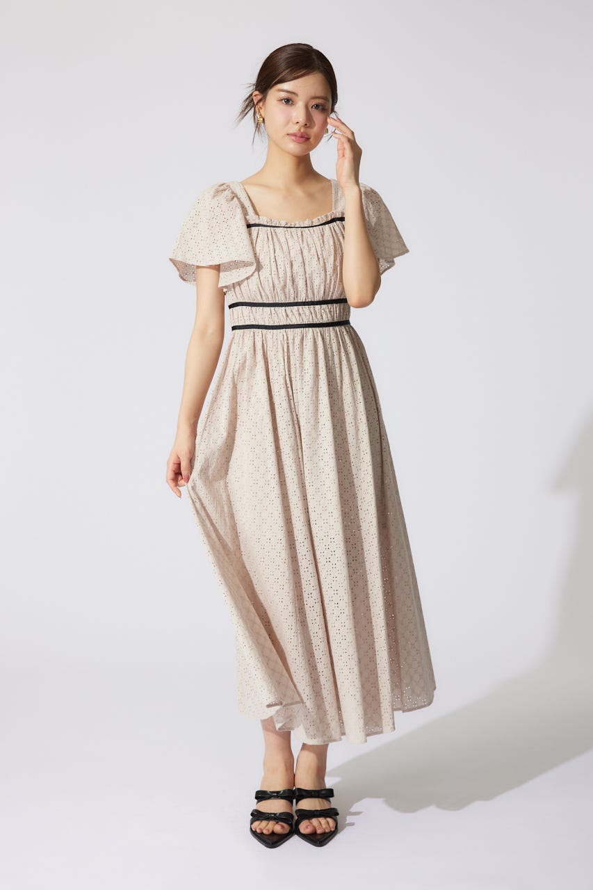 コットンレースフレアワンピース BEG M