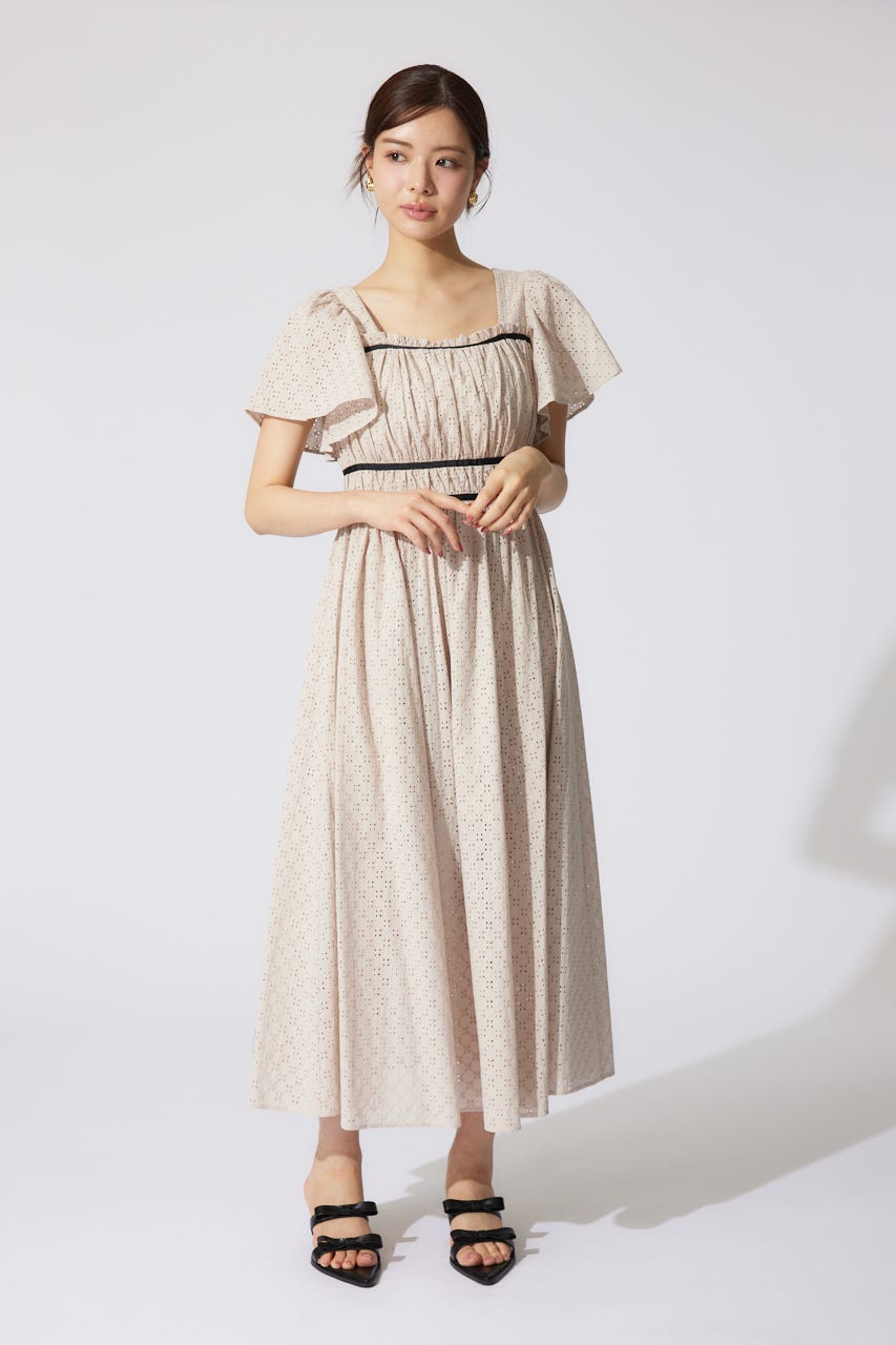 コットンレースフレアワンピース BEG M