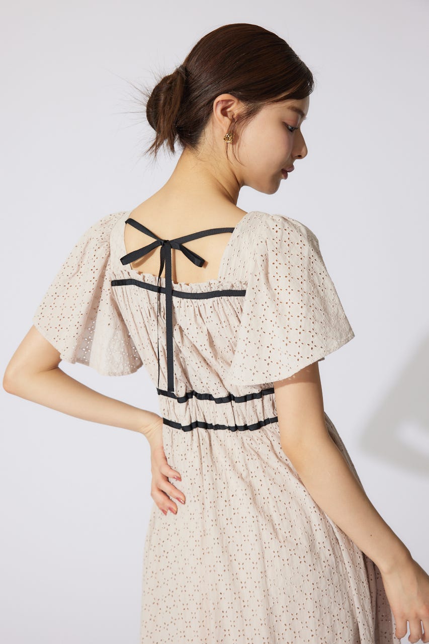 コットンレースフレアワンピース BEG M