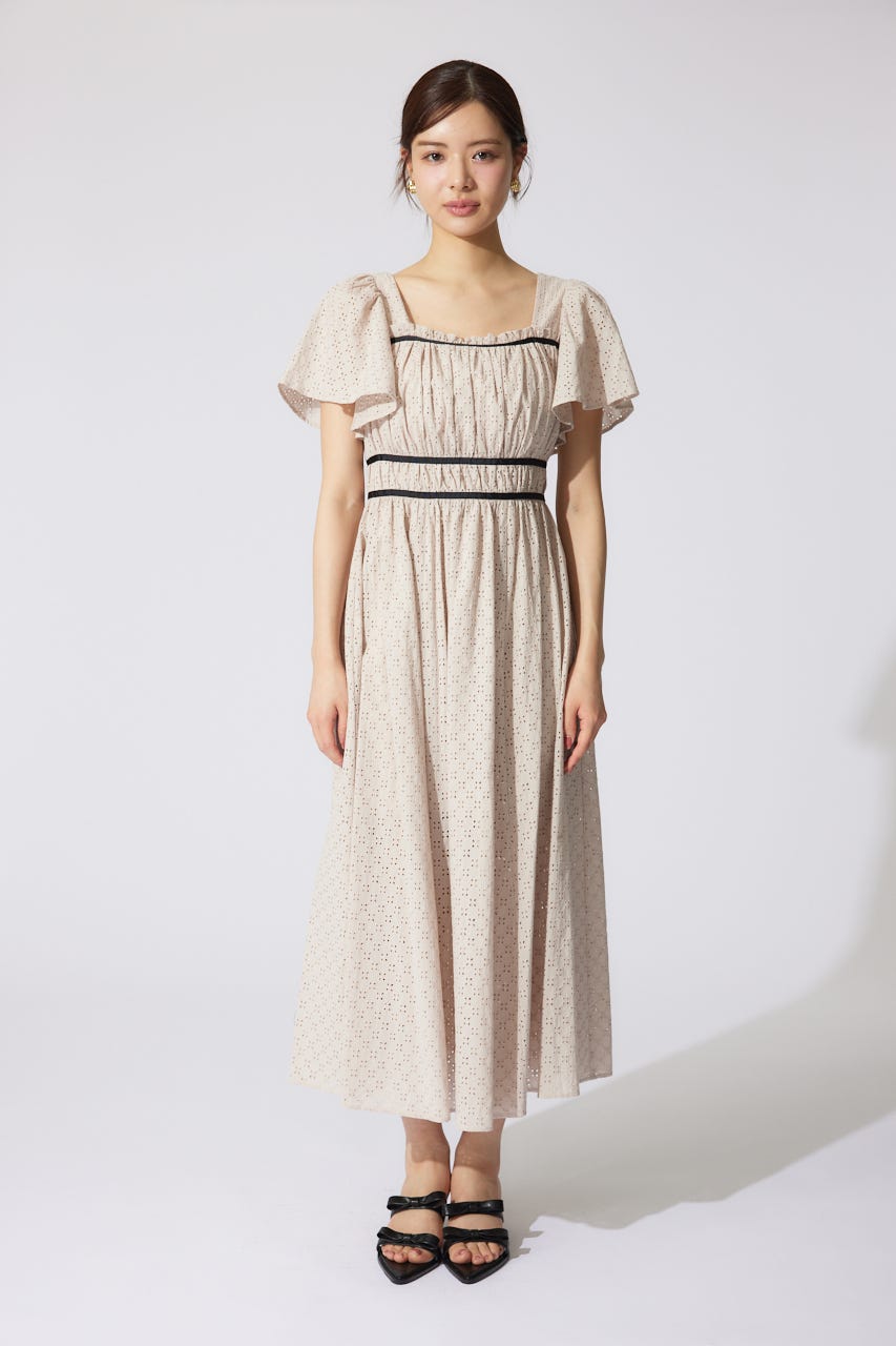 コットンレースフレアワンピース BEG M