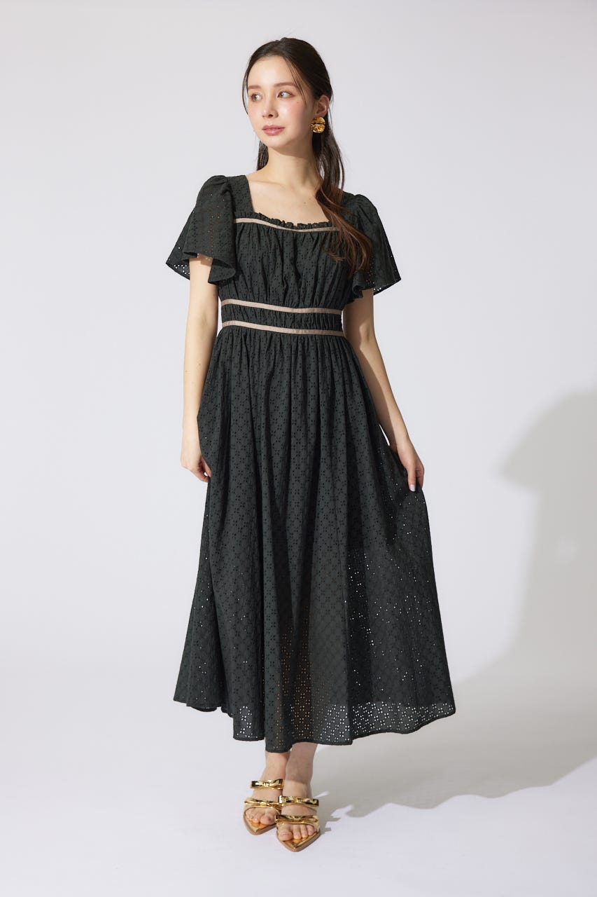 コットンレースフレアワンピース BLK S