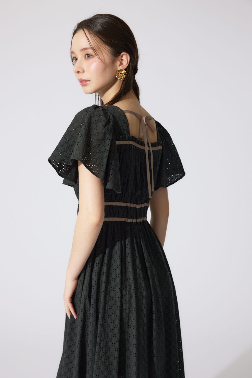 コットンレースフレアワンピース BLK S