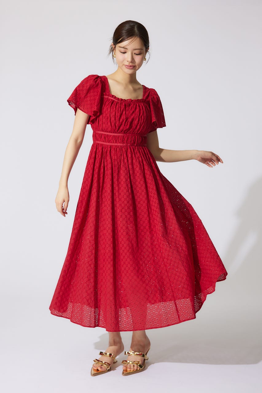 REDVALENTINO コットンドレス　サンガッロ刺繍　フレアワンピース RedValentinoコットンドレス サンガッロ刺繍フレアワンピース 赤