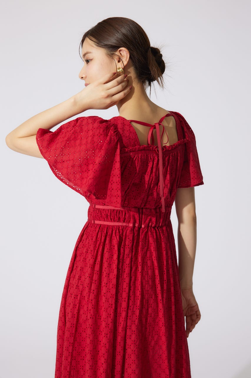 コットンレースフレアワンピース RED S