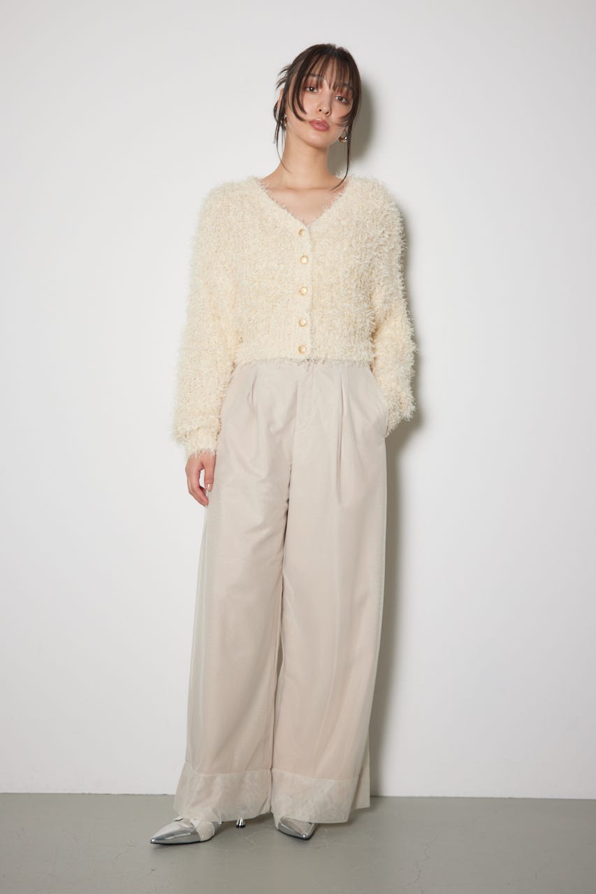 チュールファブリック2WAYニットトップス L/YEL FREE