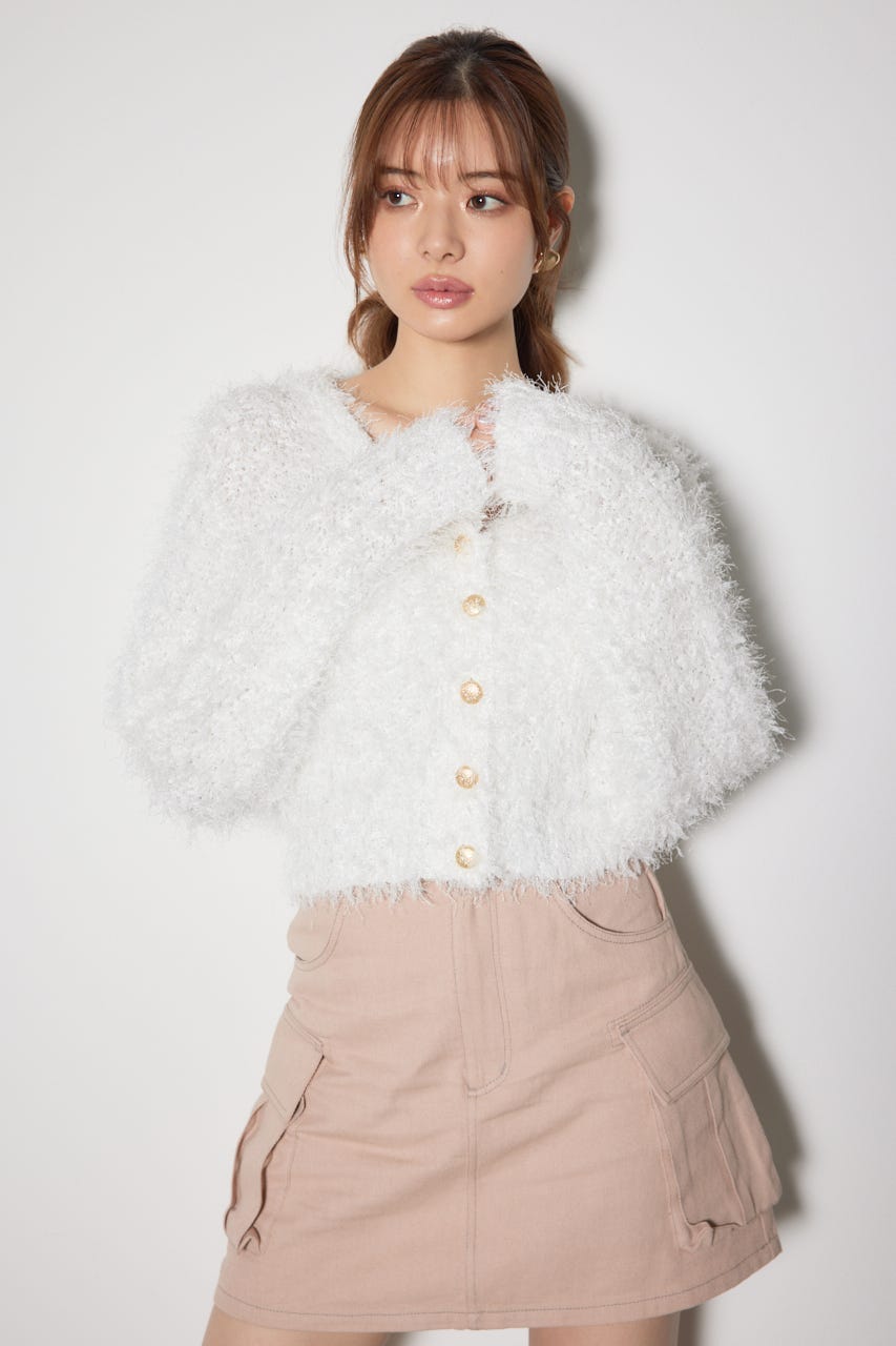 チュールファブリック2WAYニットトップス WHT FREE