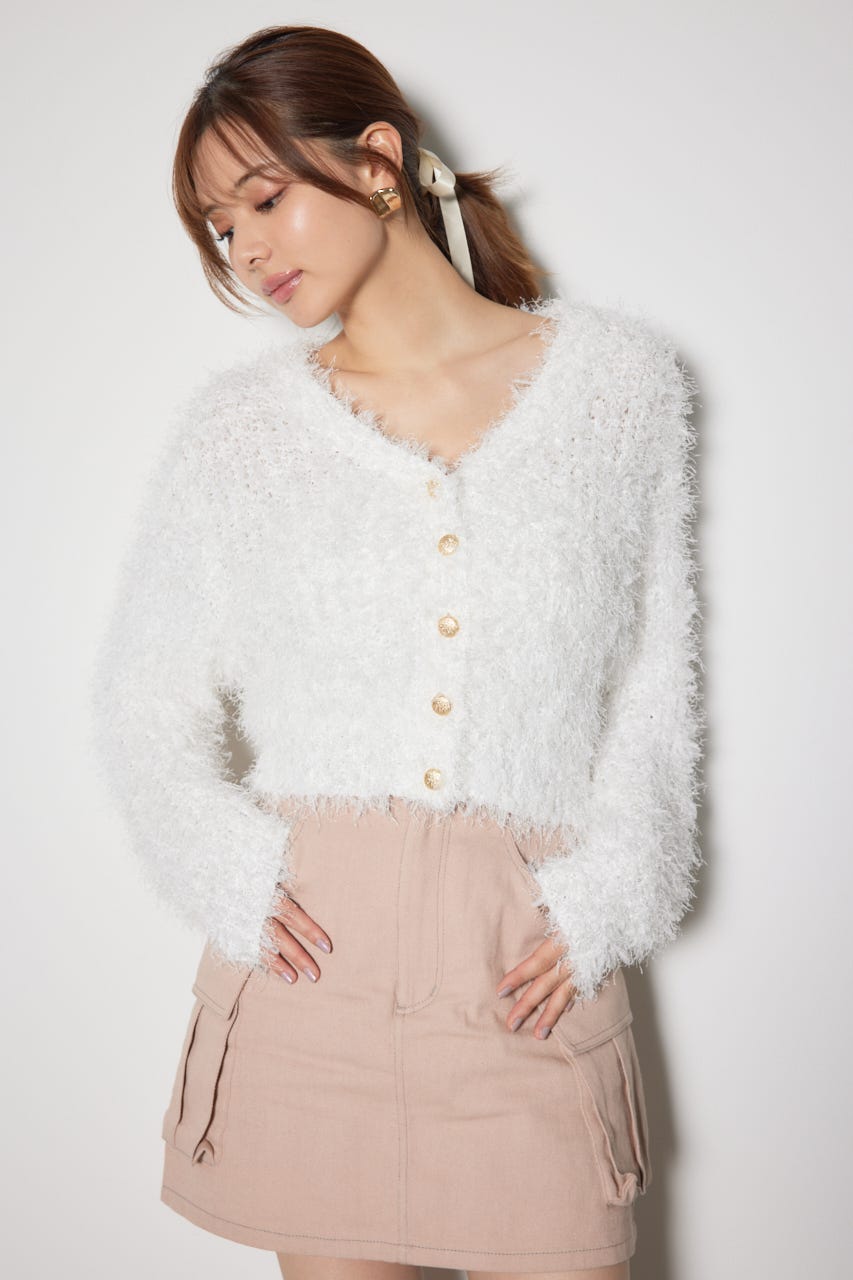 チュールファブリック2WAYニットトップス WHT FREE