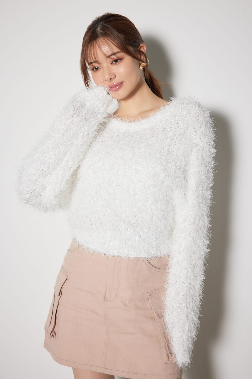 チュールファブリック2WAYニットトップス WHT FREE