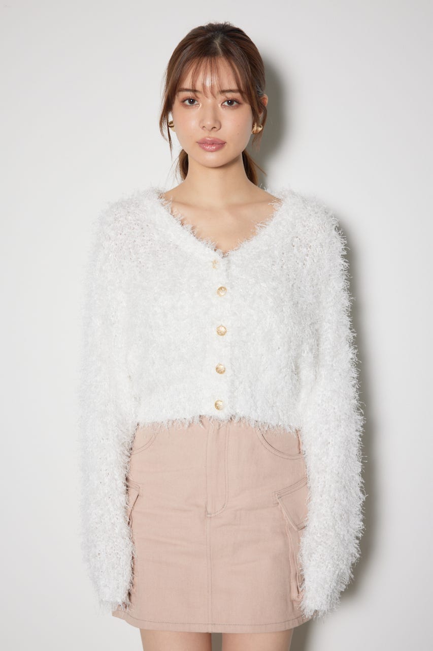 チュールファブリック2WAYニットトップス WHT FREE