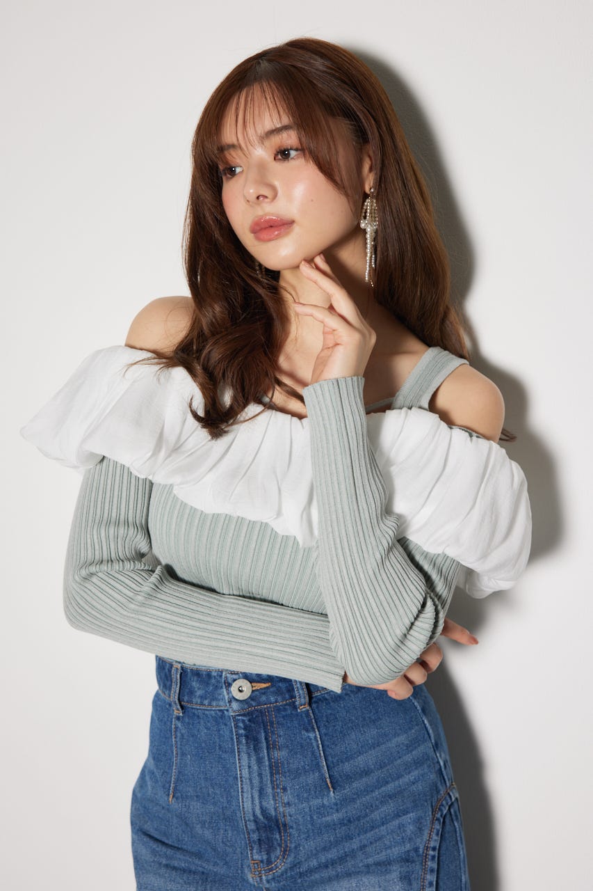 2WAYバルーンニットトップス L/GRN FREE