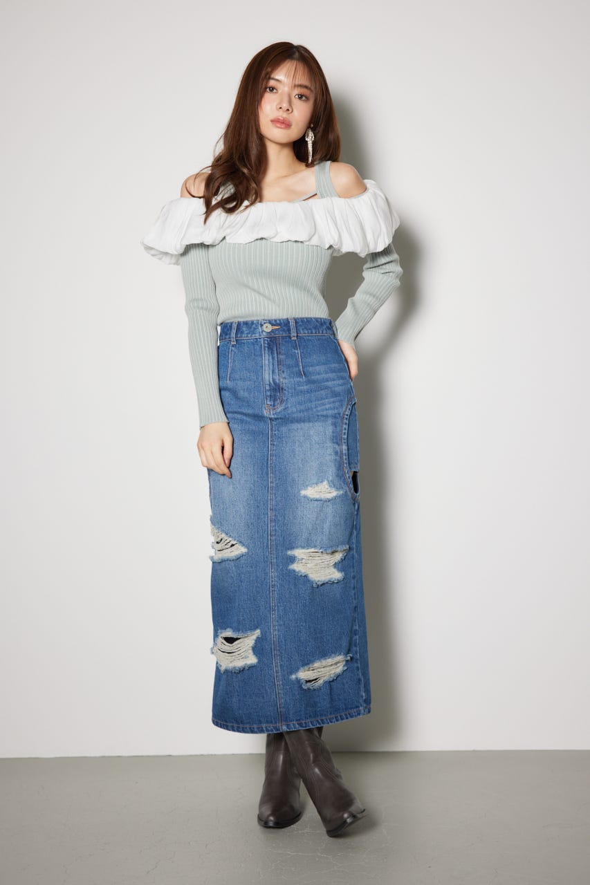 2WAYバルーンニットトップス L/GRN FREE