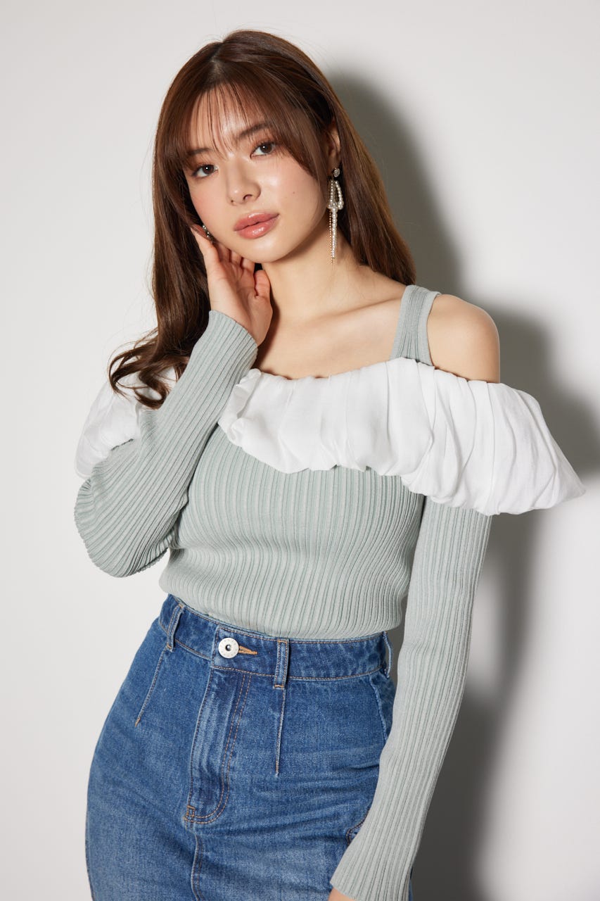 2WAYバルーンニットトップス L/GRN FREE