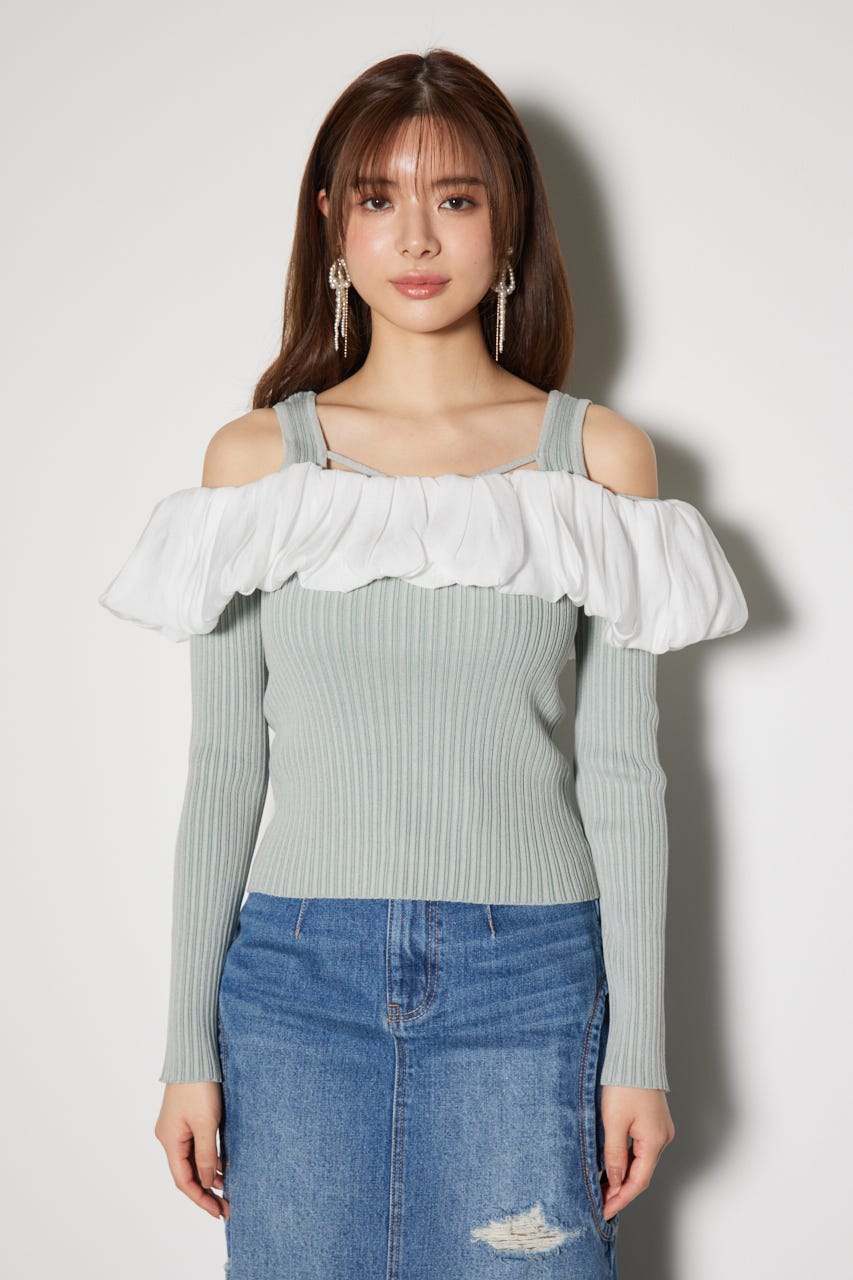 2WAYバルーンニットトップス L/GRN FREE