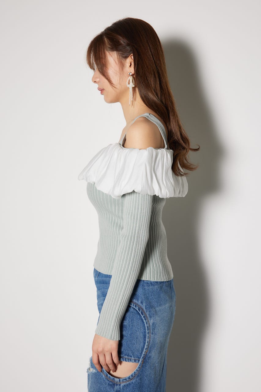 2WAYバルーンニットトップス L/GRN FREE