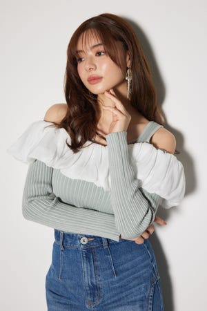 ルネ リボンタイ ニット トップス 36 グレー rienda | 2WAYバルーンニットトップス (ニット ) |SHEL'TTER