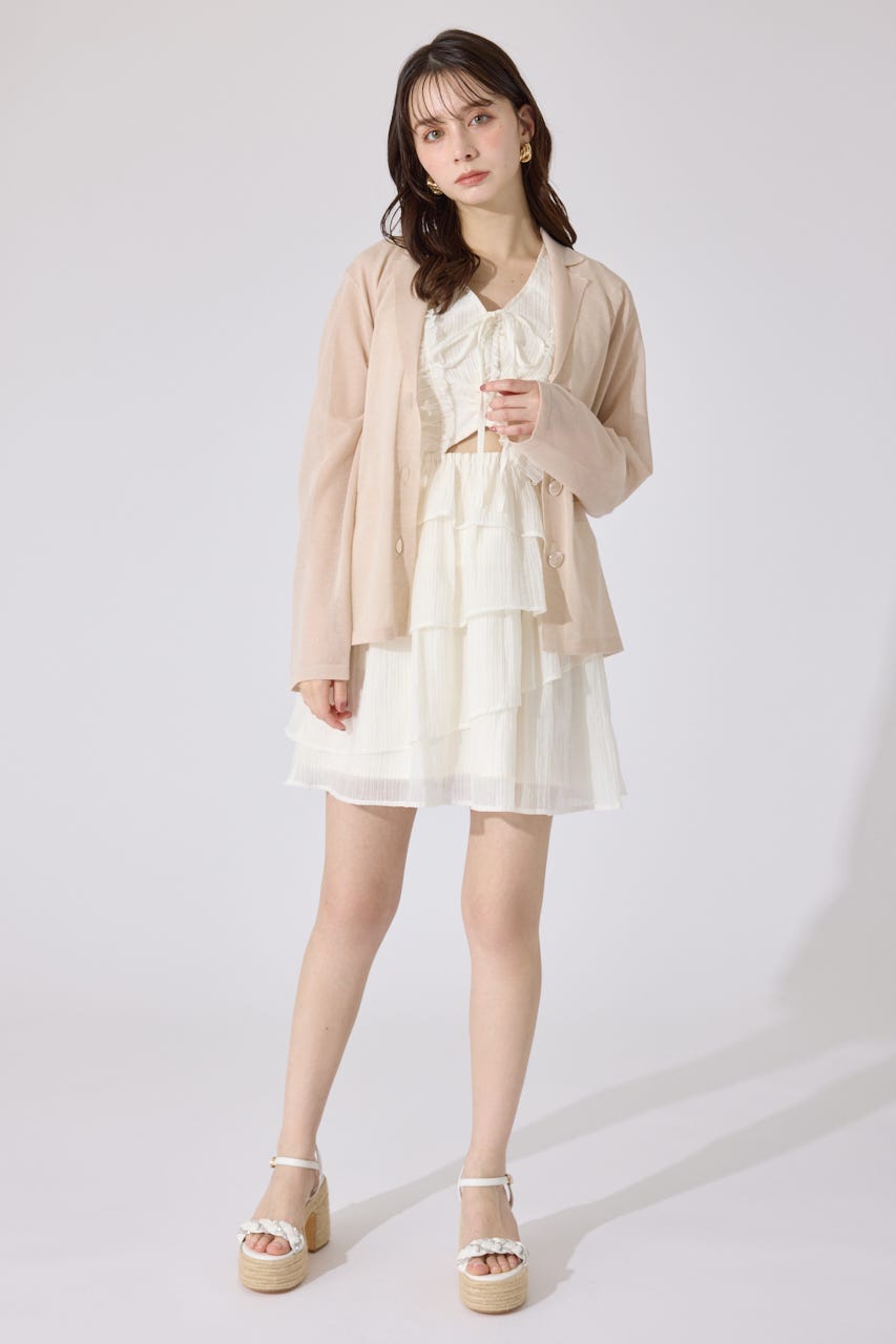 テーラーカラーシアーニットカーディガン BEG FREE