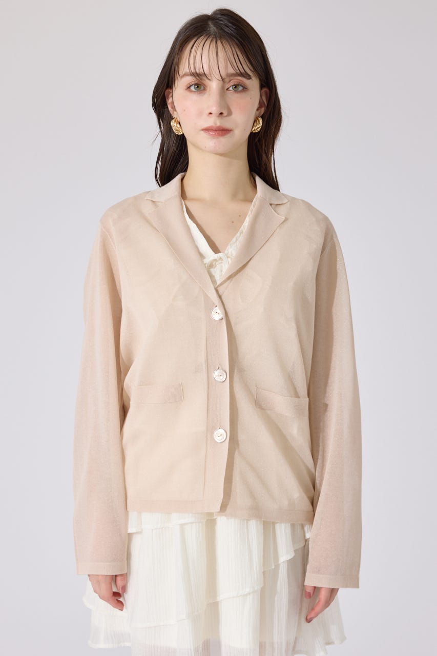 テーラーカラーシアーニットカーディガン BEG FREE