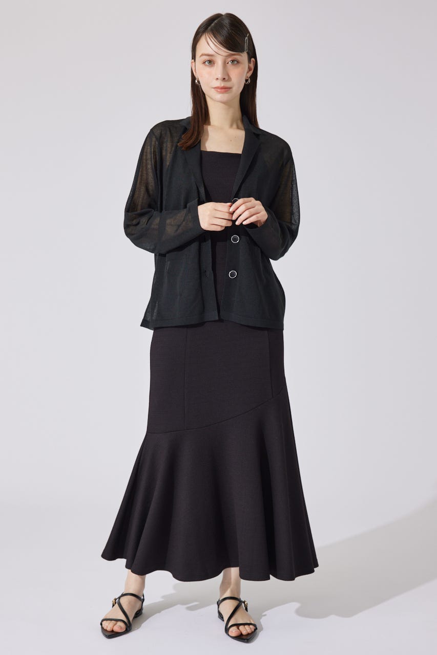 テーラーカラーシアーニットカーディガン BLK FREE