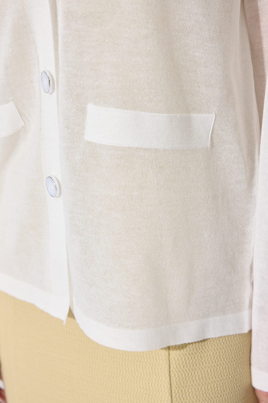 テーラーカラーシアーニットカーディガン WHT FREE