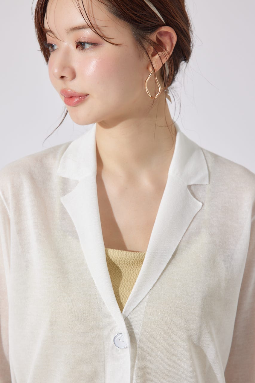 テーラーカラーシアーニットカーディガン WHT FREE