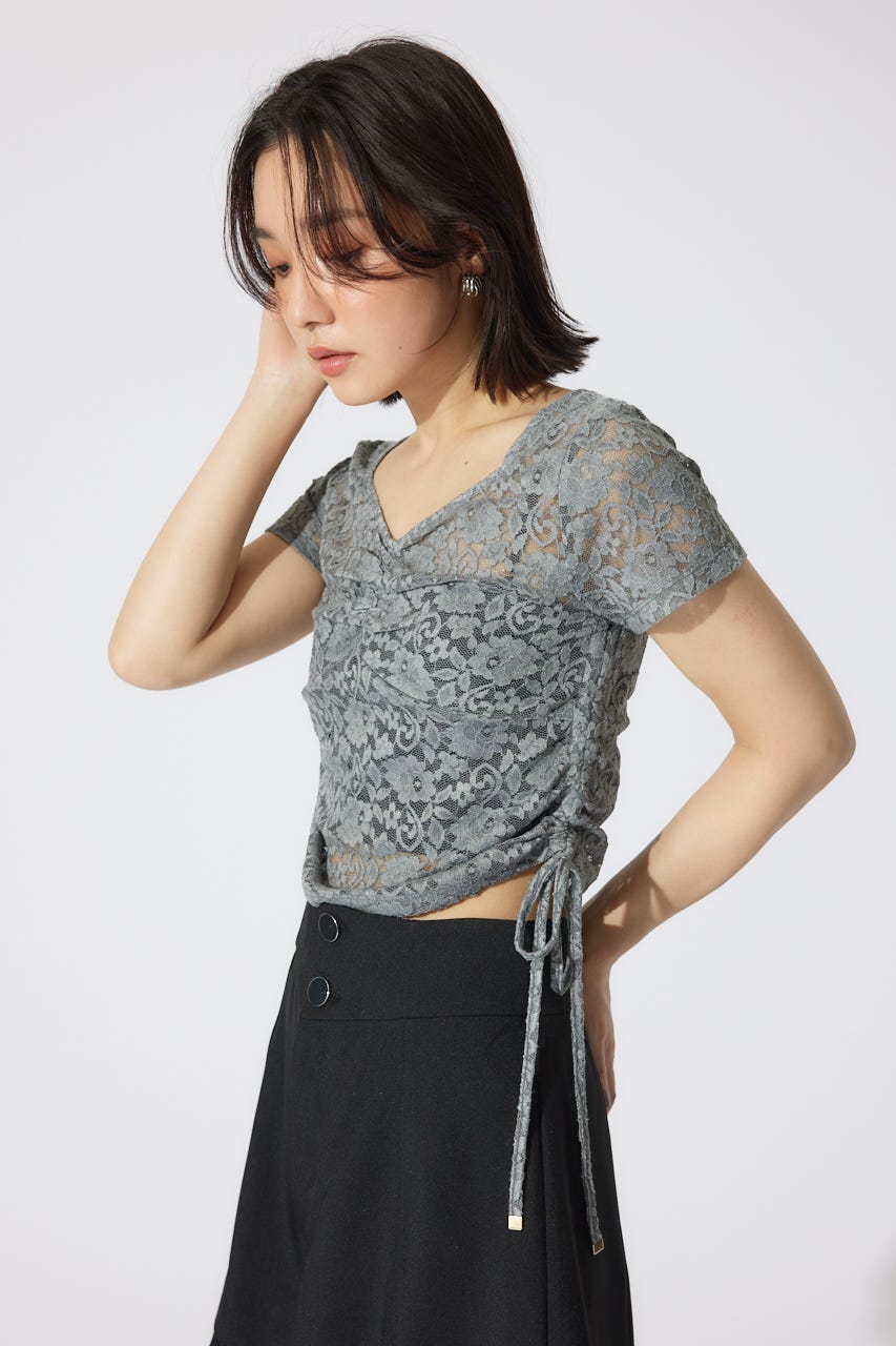 バストギャザーデザインレースカットトップス GRY FREE