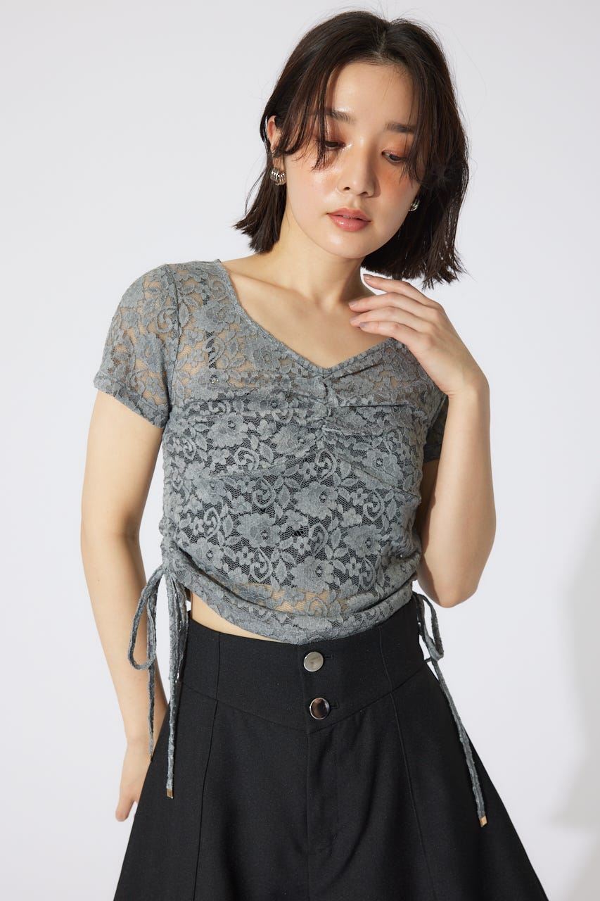 バストギャザーデザインレースカットトップス GRY FREE