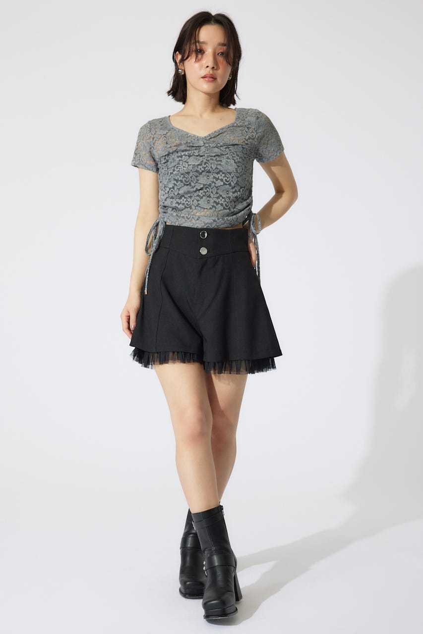 バストギャザーデザインレースカットトップス GRY FREE