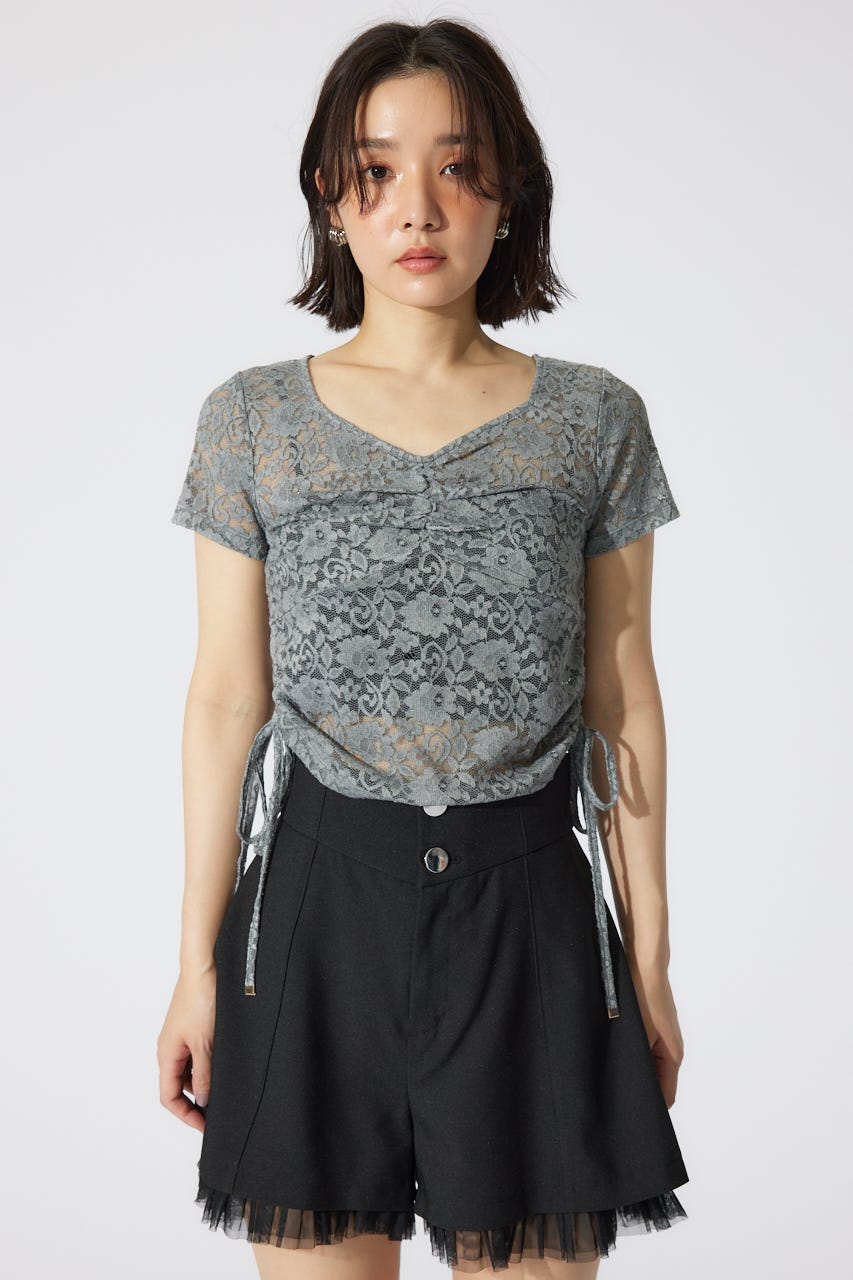 rady「新品タグ付」Sheller トップス rienda | バストギャザーデザインレースカットトップス (Tシャツ