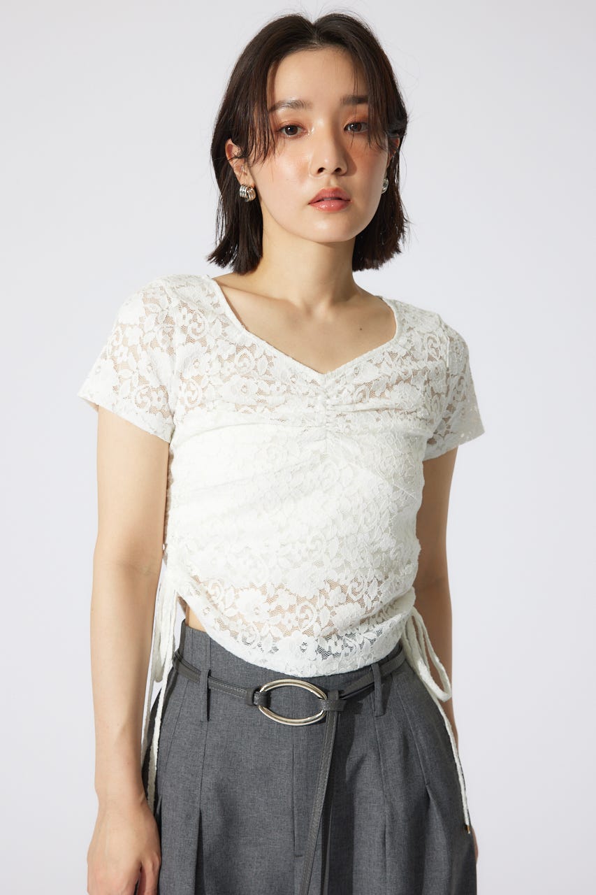バストギャザーデザインレースカットトップス WHT FREE