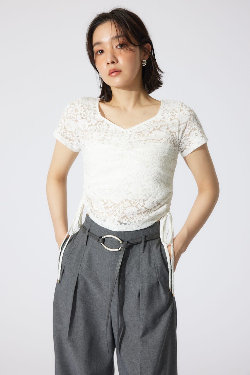 バストギャザーデザインレースカットトップス WHT FREE