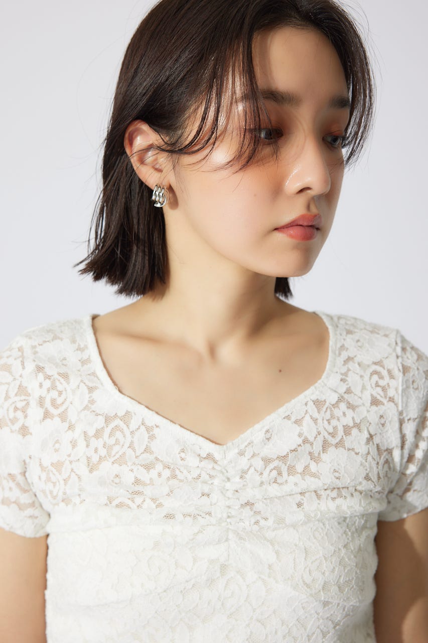 バストギャザーデザインレースカットトップス WHT FREE