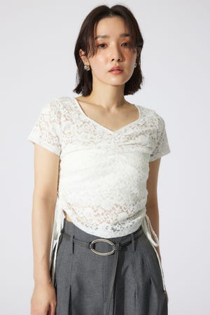 バストギャザーデザインレースカットトップス