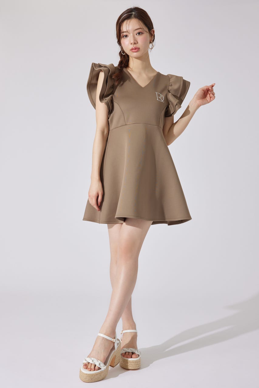 RDショルダーフリルカットミニワンピース BRN M